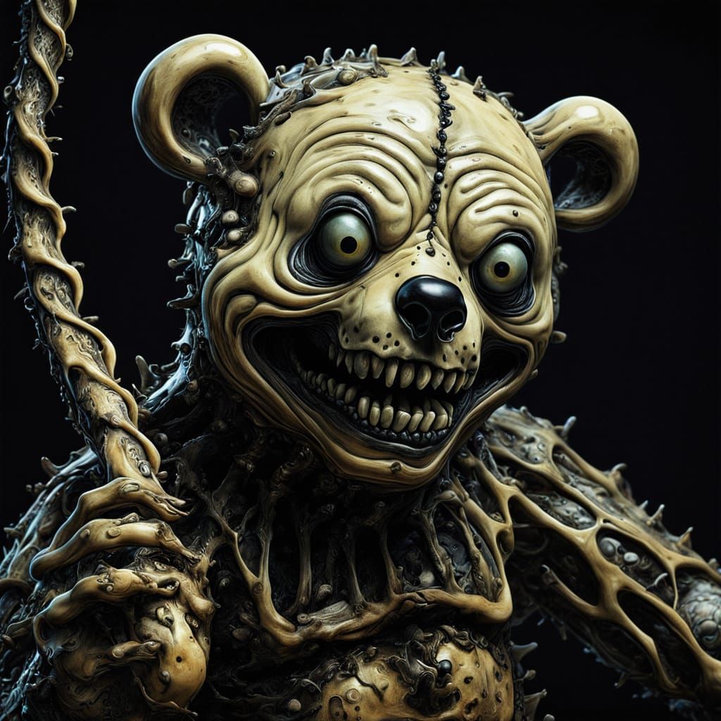 Surrealist Horror Teddy Bear Sculpture in Uncanny Valley