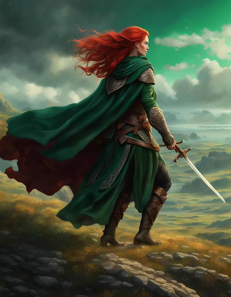 Celtic Warrior Woman with Emerald Cloak