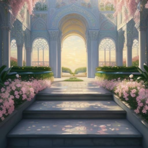 Ethereal Garden Oasis in Impressionist Style