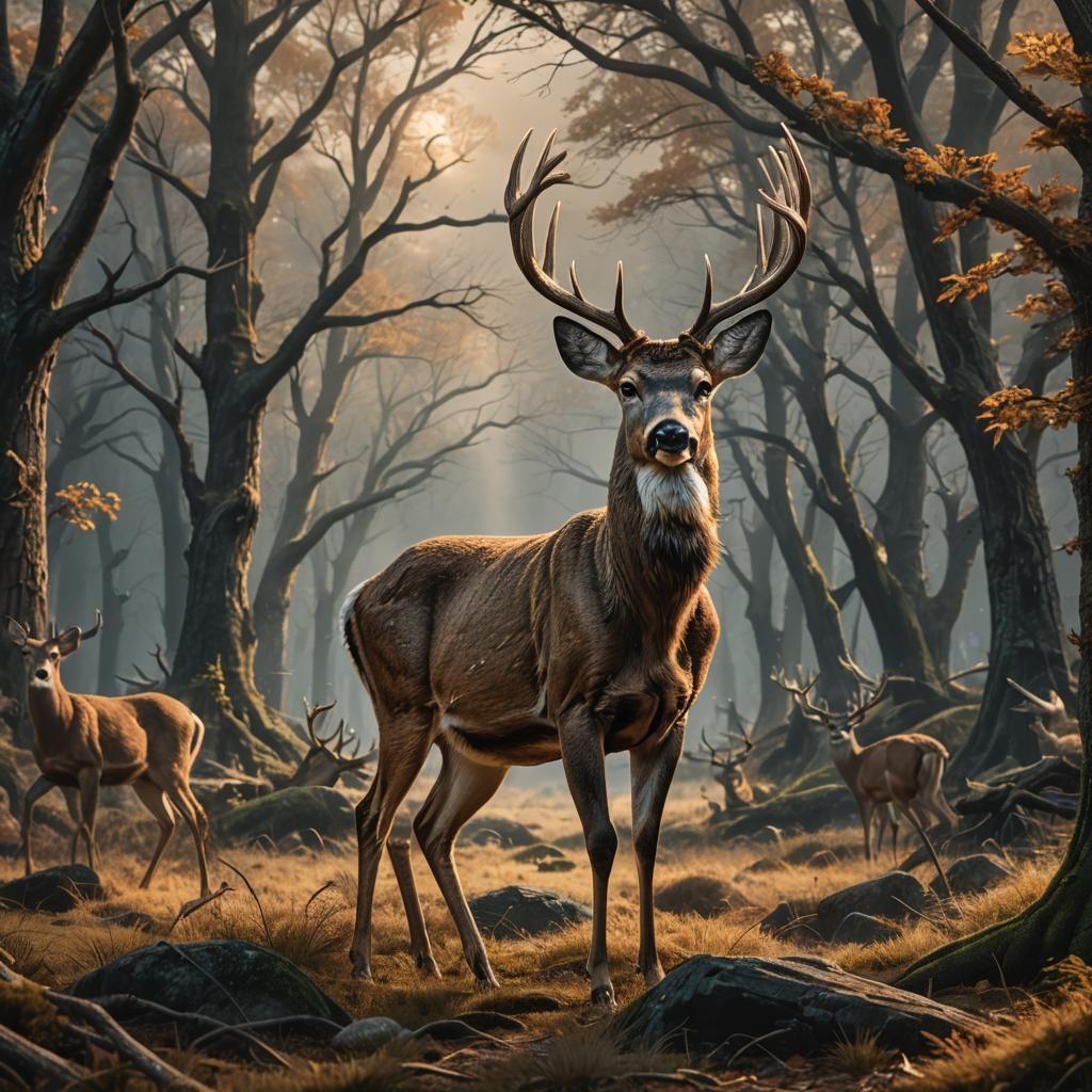 Majestic Whitetail Deer in Digital Painting
