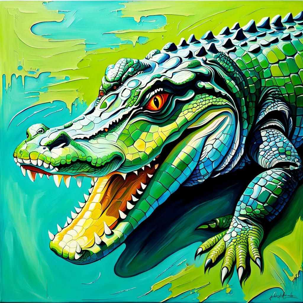 Abstract Alligator Painting with Complementary Colors