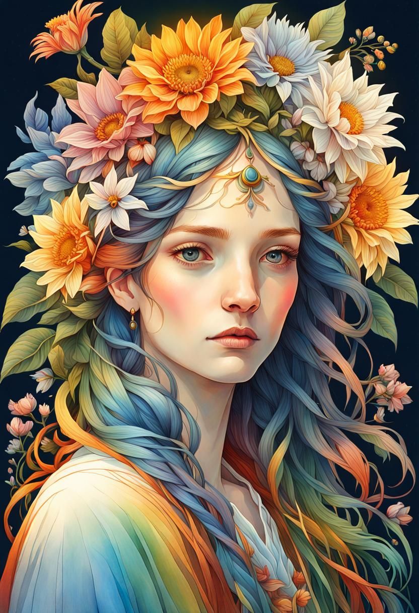 Ethereal Flower Goddess Portrait in Hyperrealistic Style