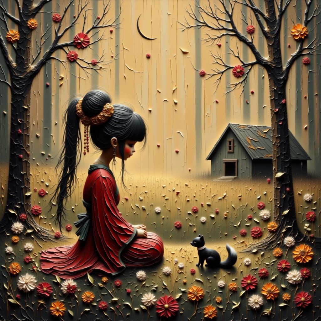 Girl Meditating in Forest with Skunk Friend