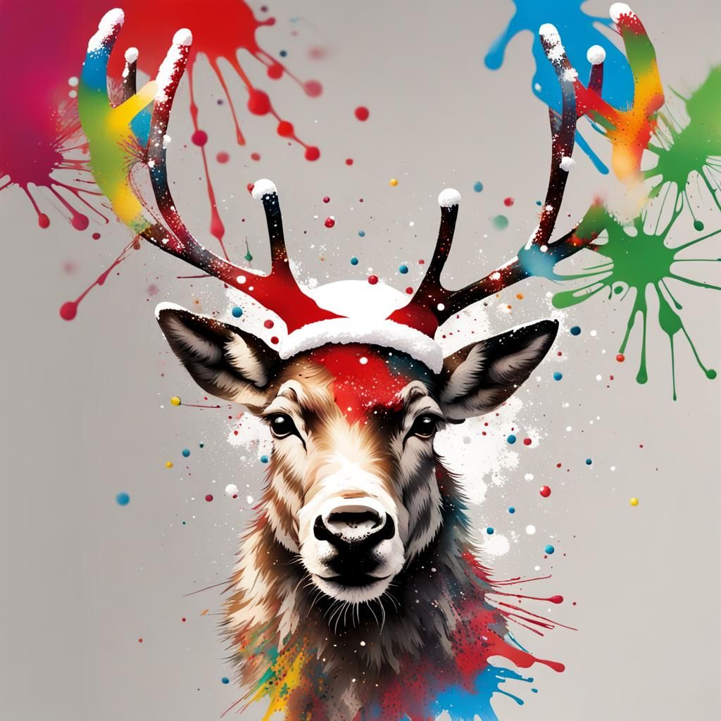 Festive Anthro Reindeer in Colorful Paint Splatter Art