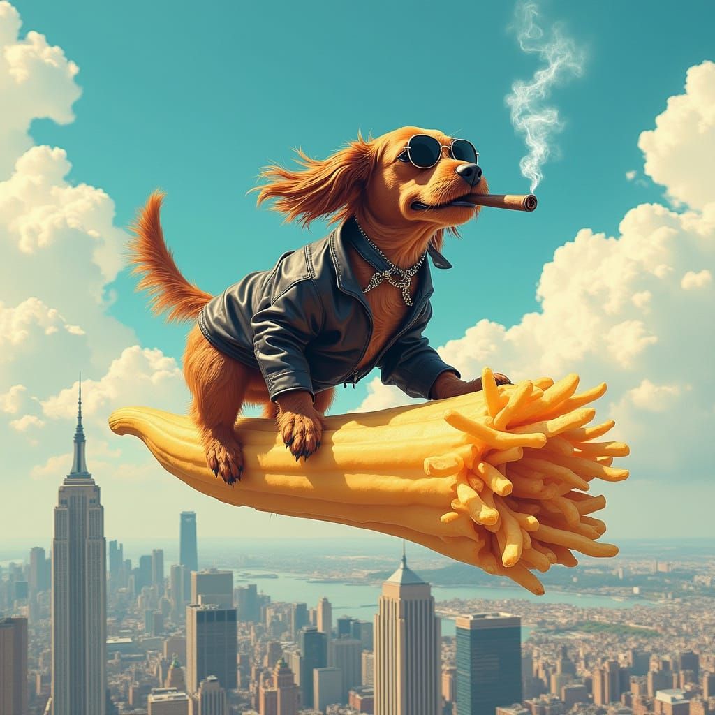 Cocker Spaniel Flies Over NYC on French Fry