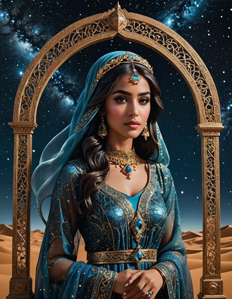 Intricate Arab Princess with Desert Reflection