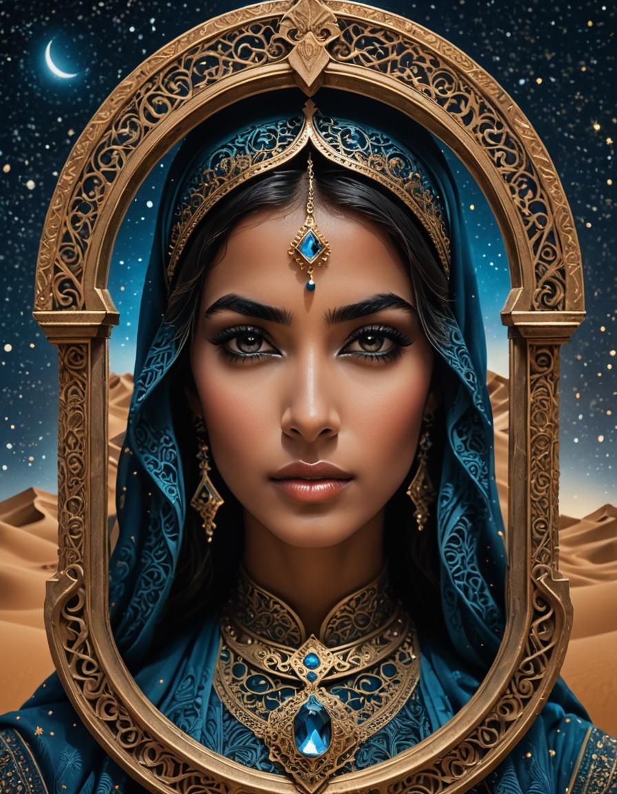 Arab Princess with Desert Reflection and Starry Night