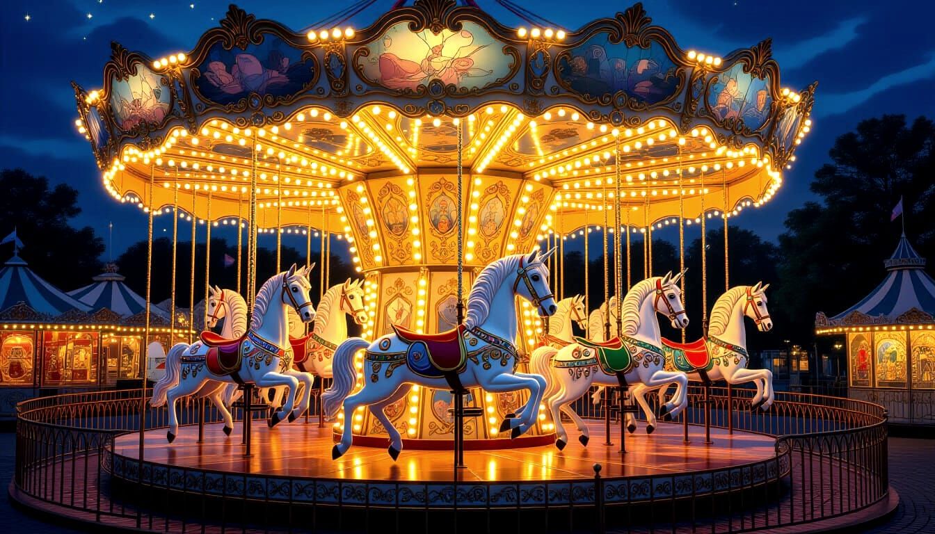Whimsical Carousel at Night in Impressionist Style