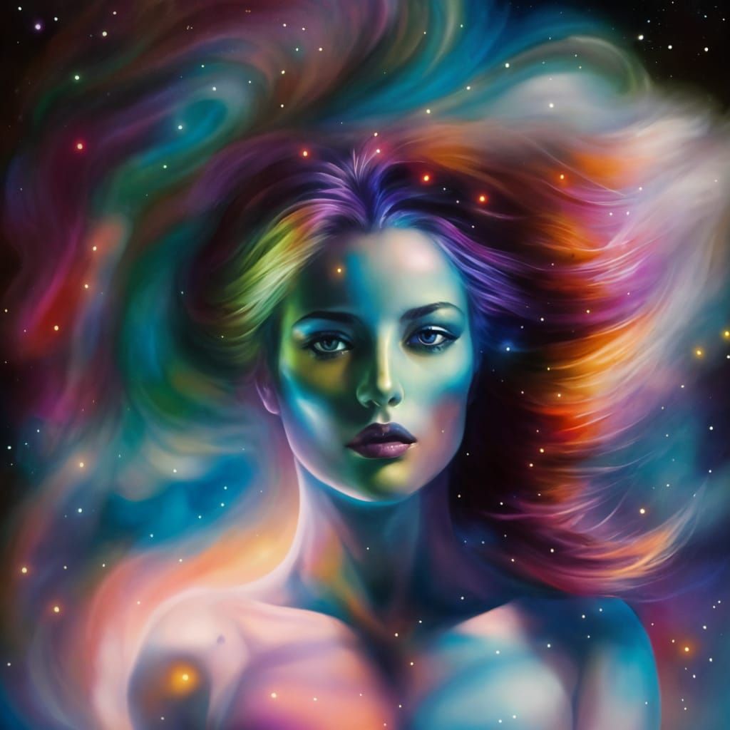 Galactic Mermaid Impasto Painting in Outer Space