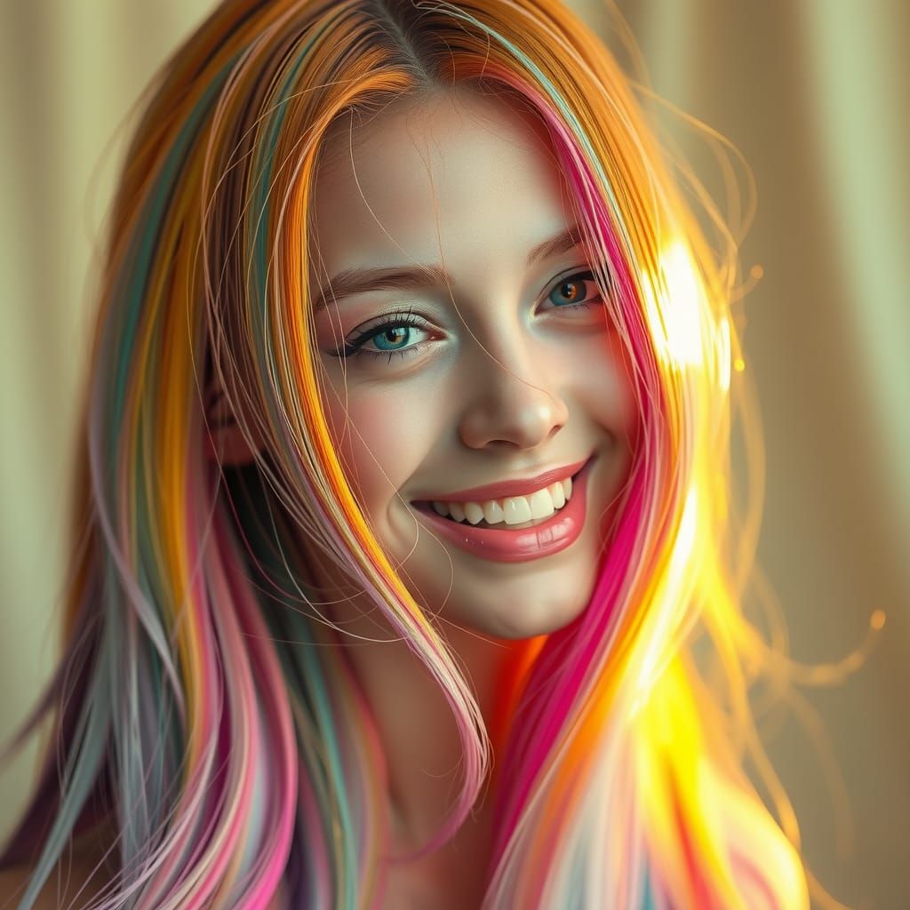 Rainbow Hair Portrait in a Futuristic Style