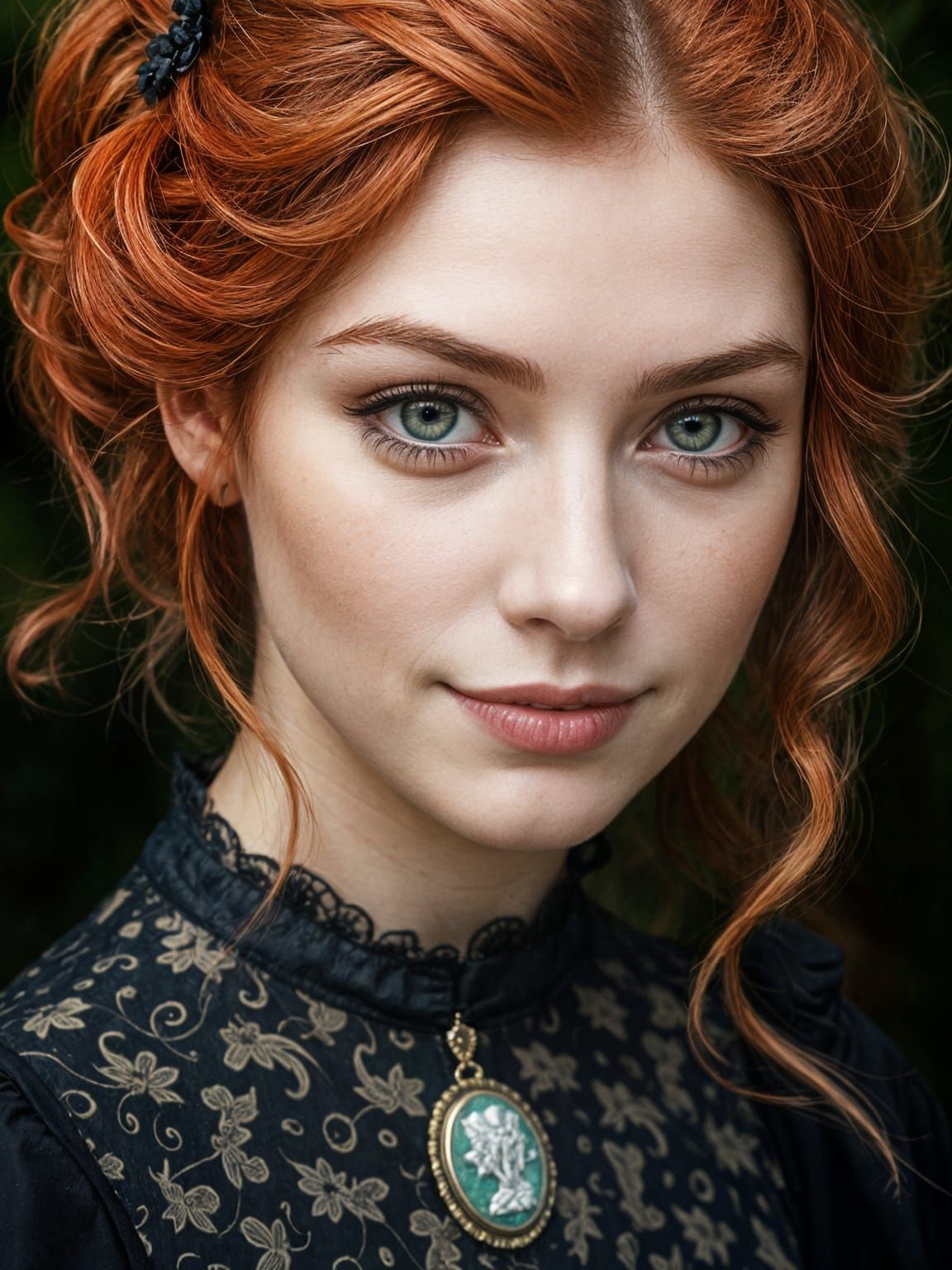 Elegant Woman with Red Hair and Gentle Smile