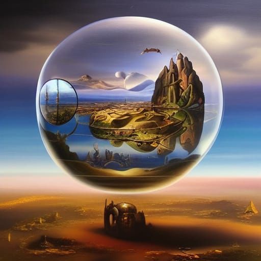 Surreal Miniature World in Terrarium Sphere