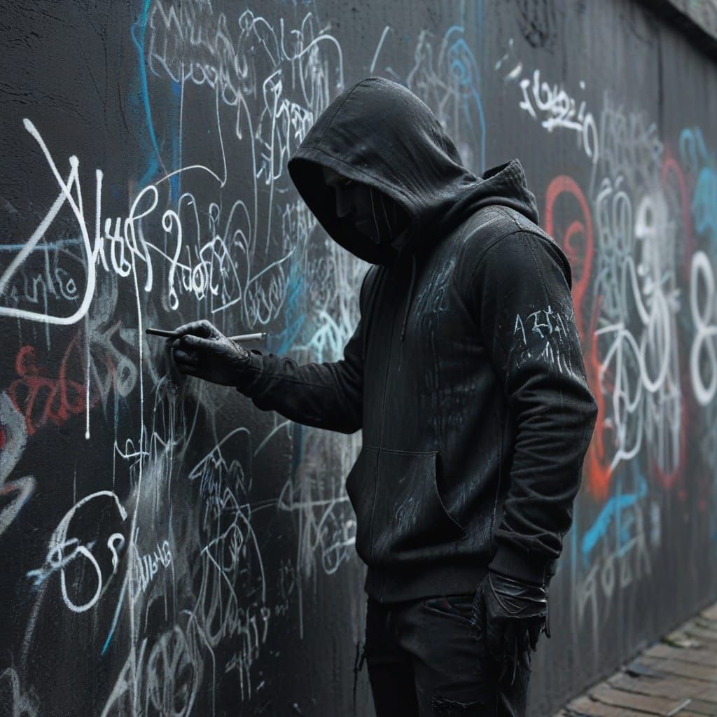 Figure Writing on Graffiti Wall in Splash Art Style