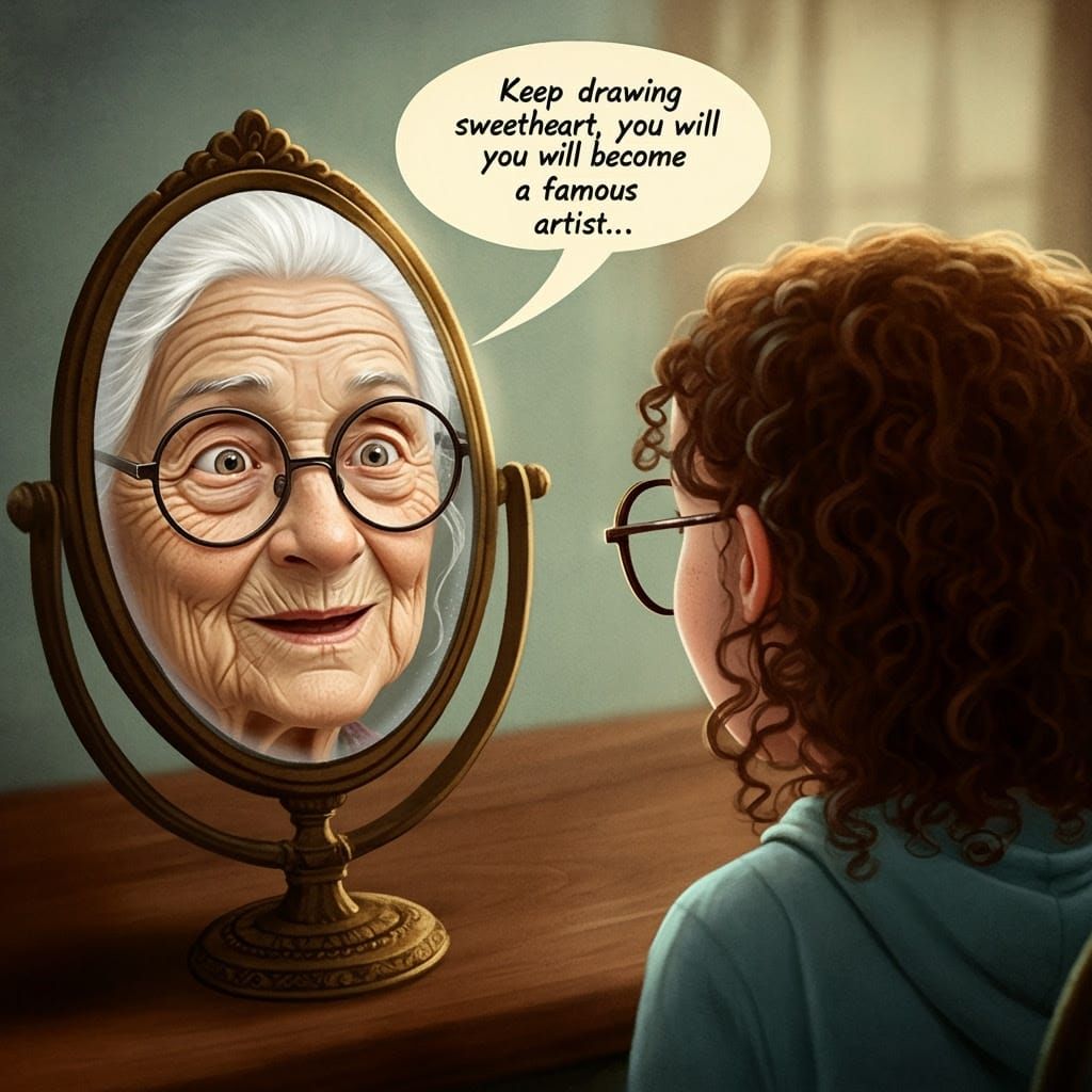 Teenage Girl Sees Future Self as Elderly Artist in Antique M...