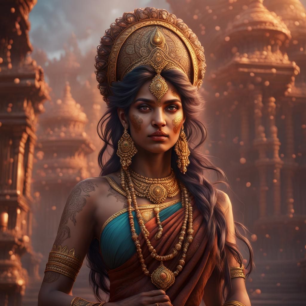 Detailed Painting of an Indian Goddess