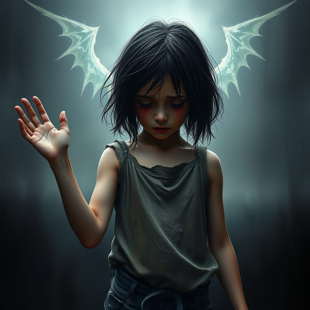 Ethereal Terror: Girl Consumed by Existential Dread in Dark,...