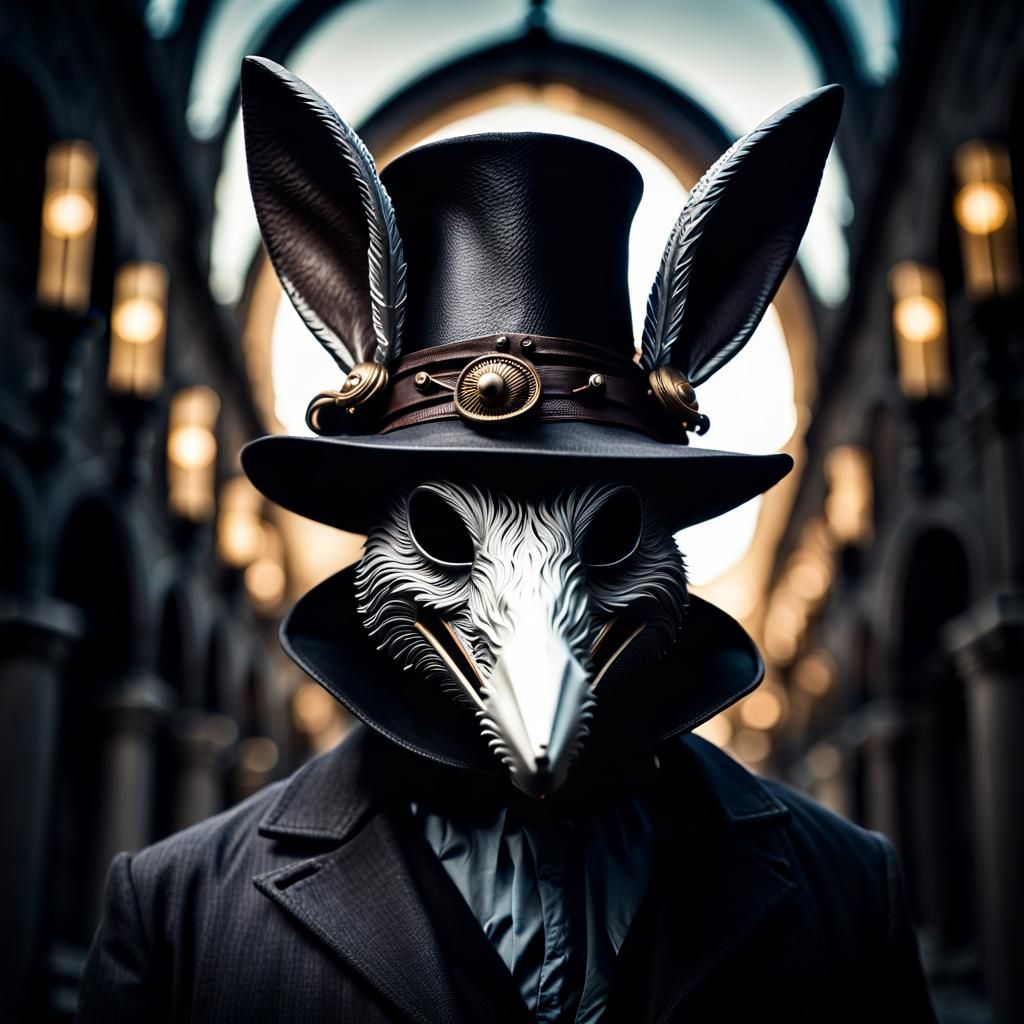 Plague Doctor in Rabbit Mask, Hyperrealistic Image