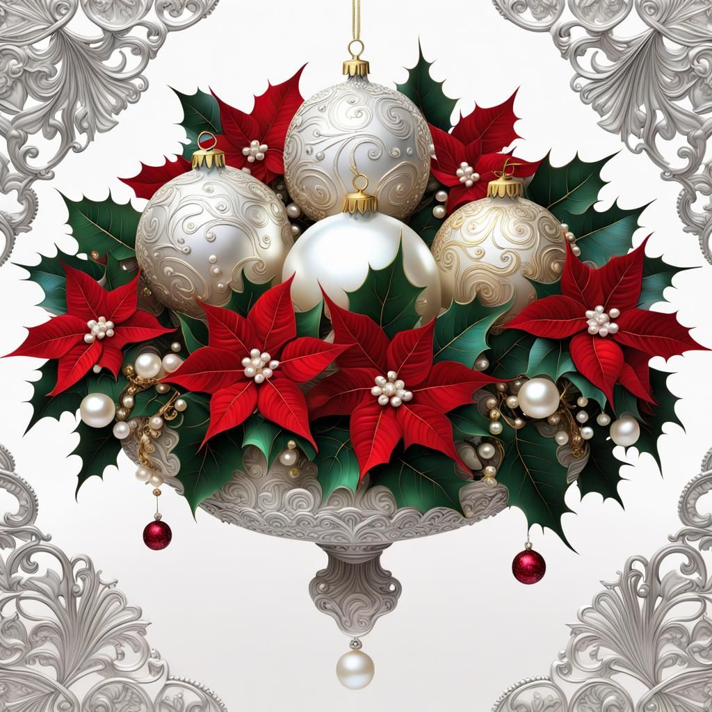 Silver and gold Christmas flowers, Pearl,