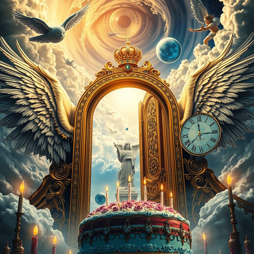 Steampunk Celestial Doorway with Angels and Viking Ships