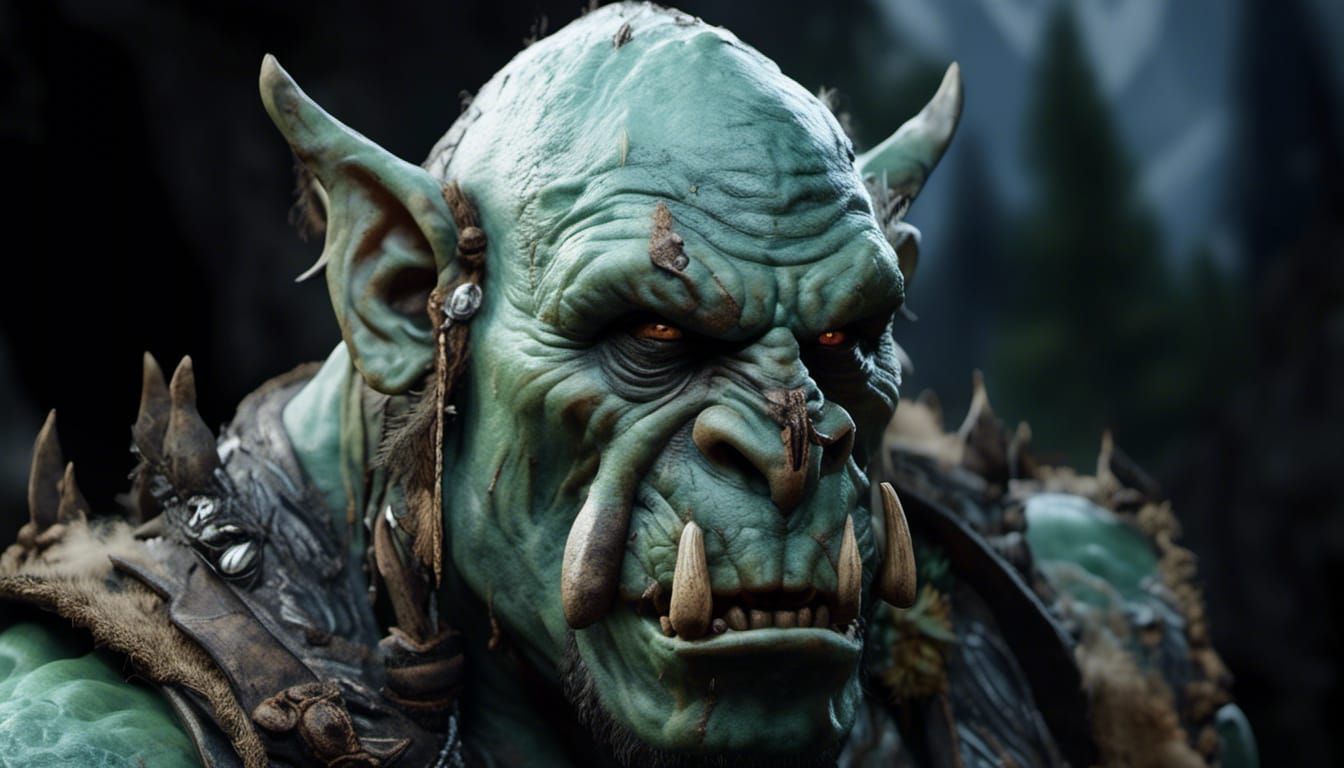 Fierce Green Orc Portrait in Hyperreal Style