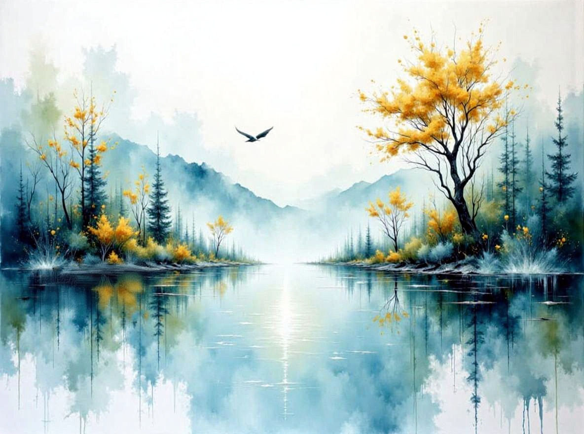 Abstract Lake Dreamscape in Shimmering Colors