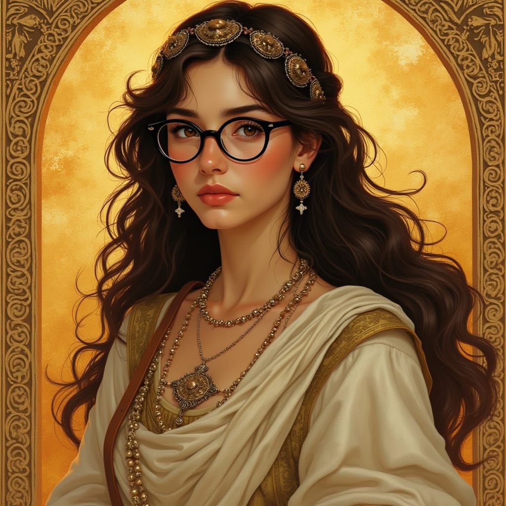 Greek Explorer in Alphonse Mucha Style