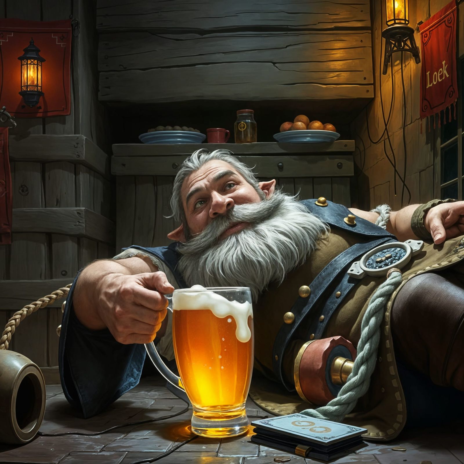 Drunken Dwarf in Tavern: Fantasy Art