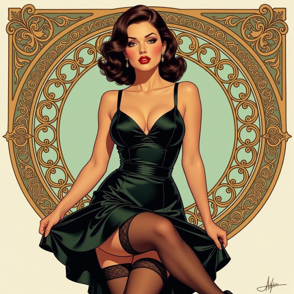 Elegant Lady with Dark Skirt and High Heels