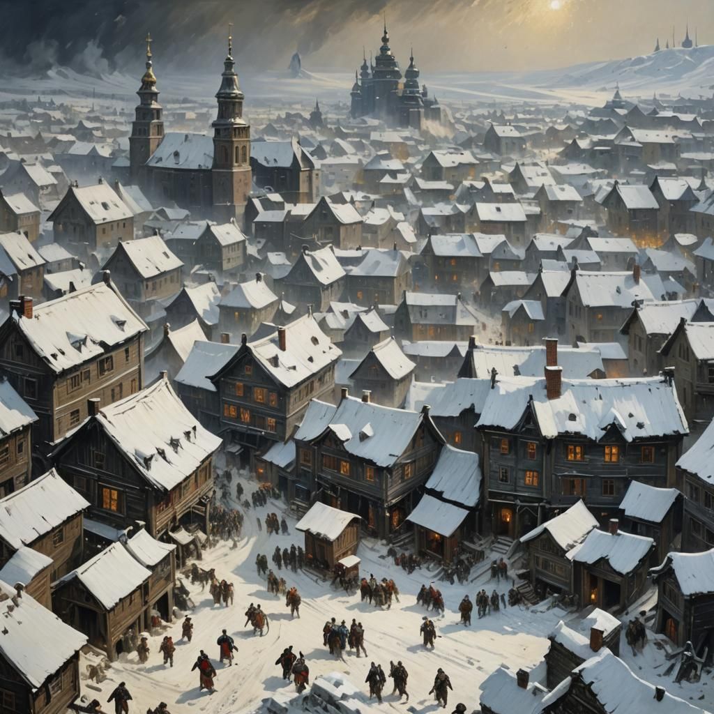 Epic Snow Town Siege as Digital Matte Painting