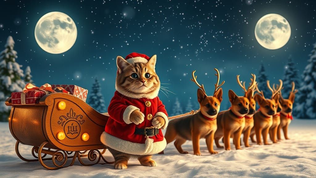 Chubby Tabby Cat Delights as Miniature Santa in Whimsical Wi...