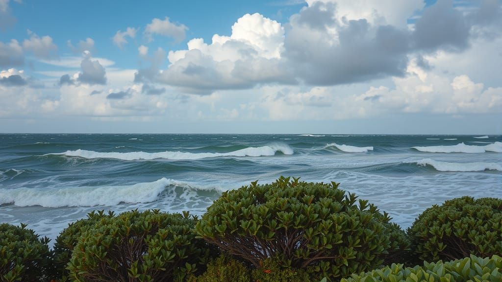 Stormy Ocean Waves Under Dramatic Clouds
