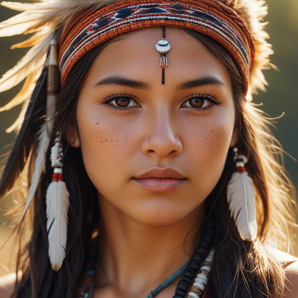 Native American Girl Portrait in Oil Painting Style