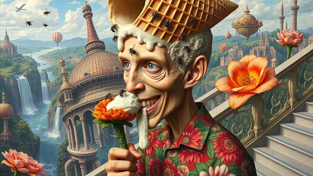 Floating Water City Utopia in Psychedelic Art Style