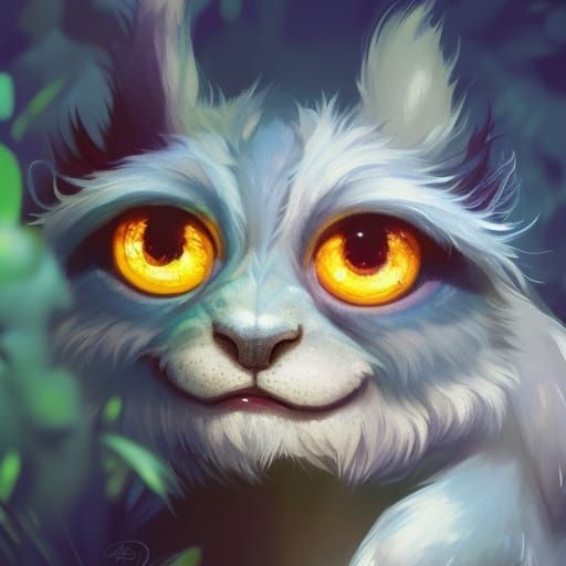 Cute Fuzzy Monster in Lush Jungle Portrait