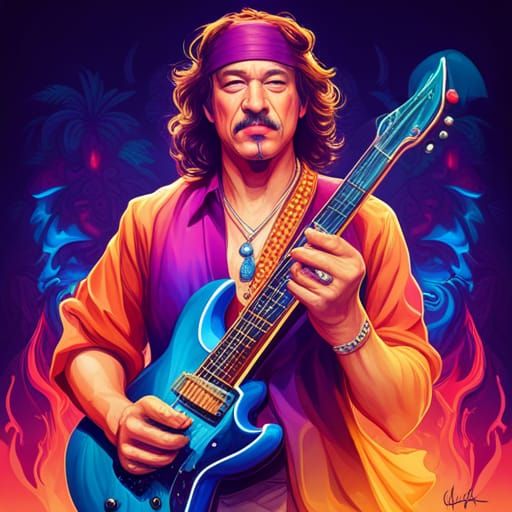 Carlos Santana Portrait in Hyperdetailed Art Style