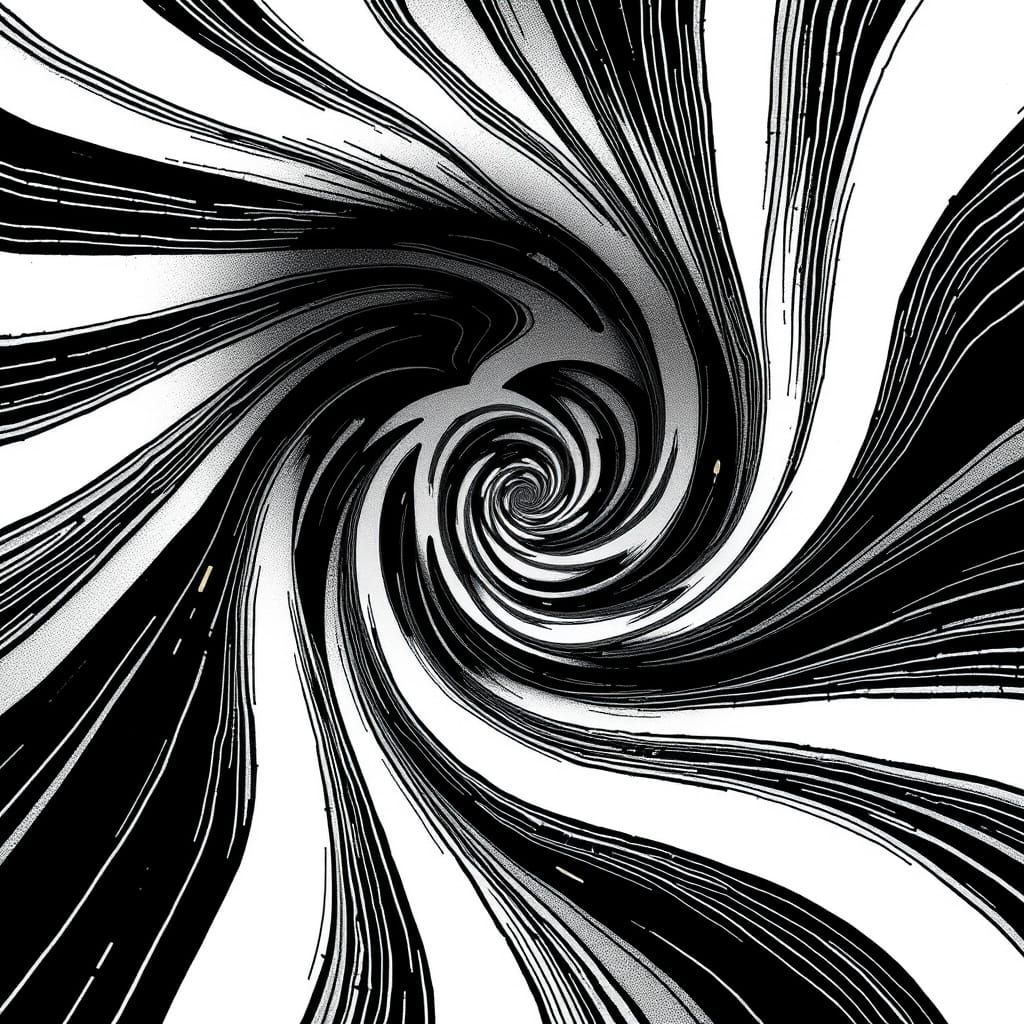 Hypnotic Black and White Spirals with Gold Highlights