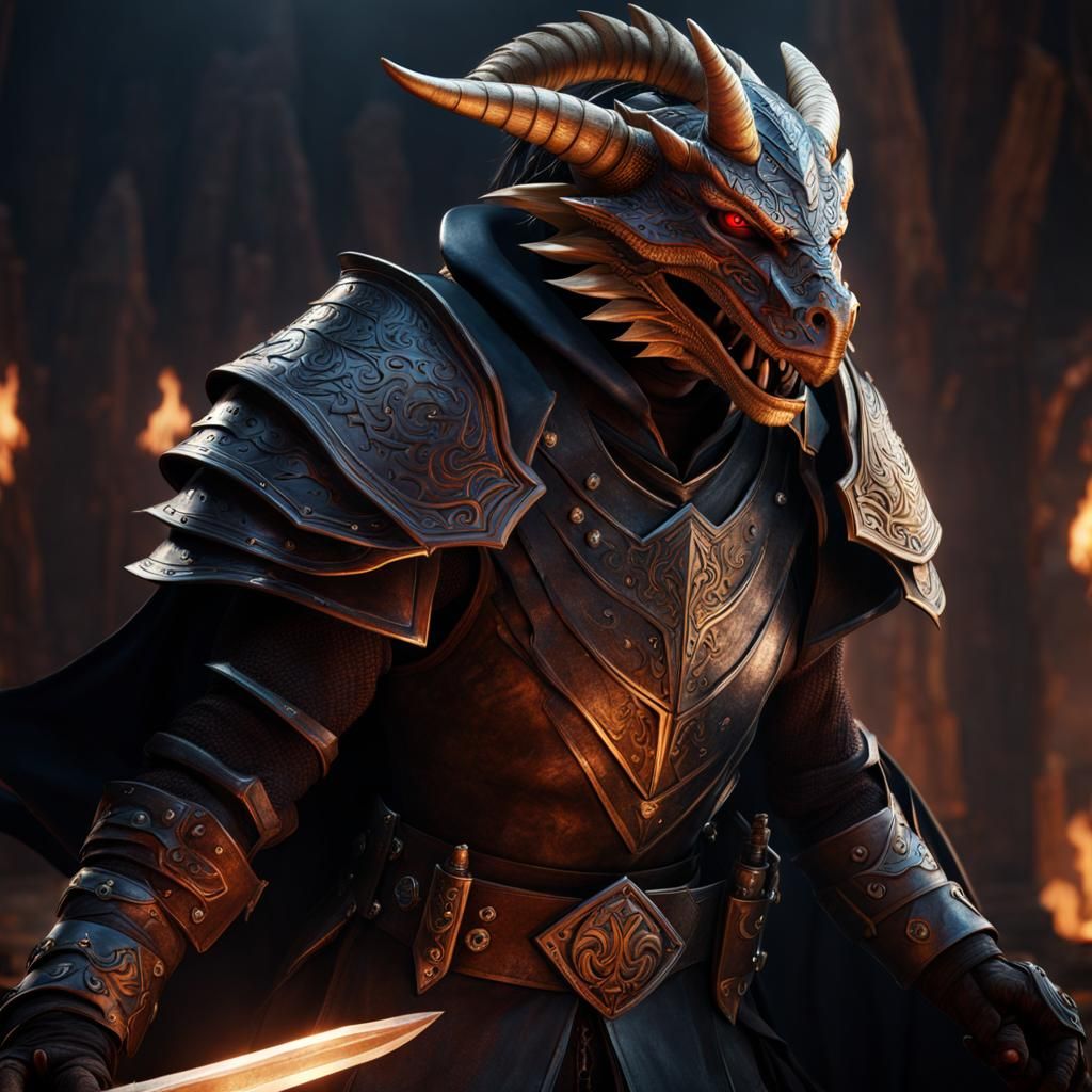 Dragonborn Rogue Hyperrealistic Portrait: Fantasy Concept Ar...