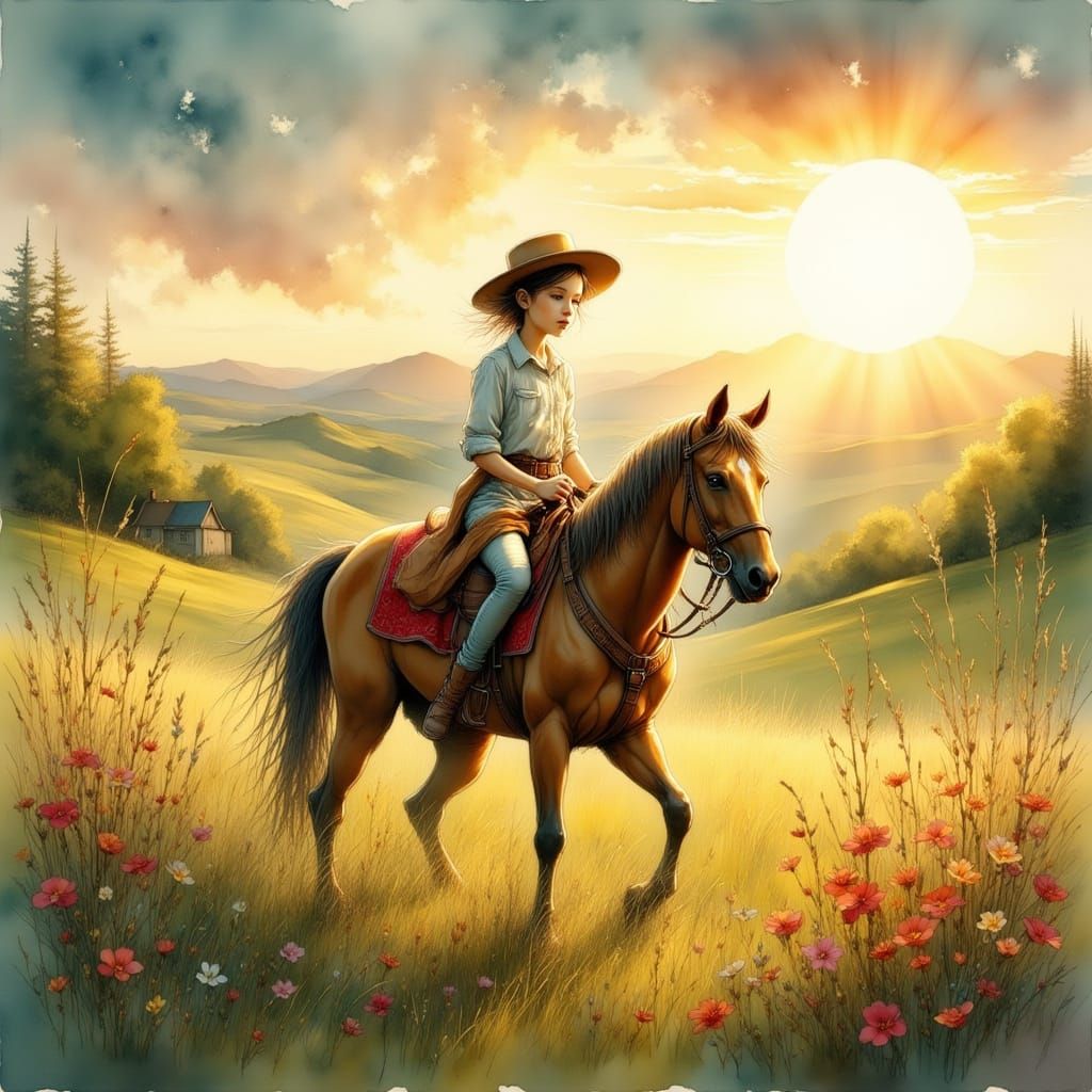 Horse Rider in Ghibli Anime Style