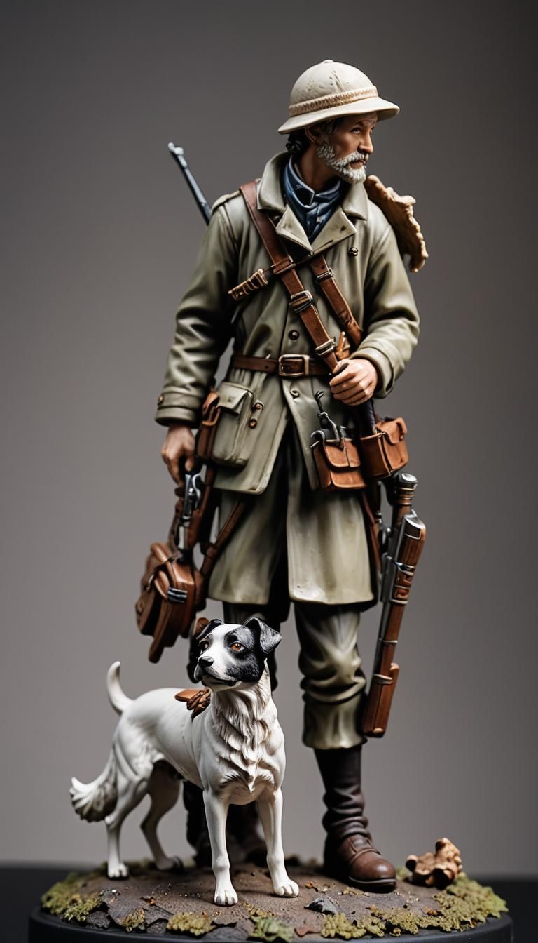 Porcelain Hunter and Dog Figurine Still Life