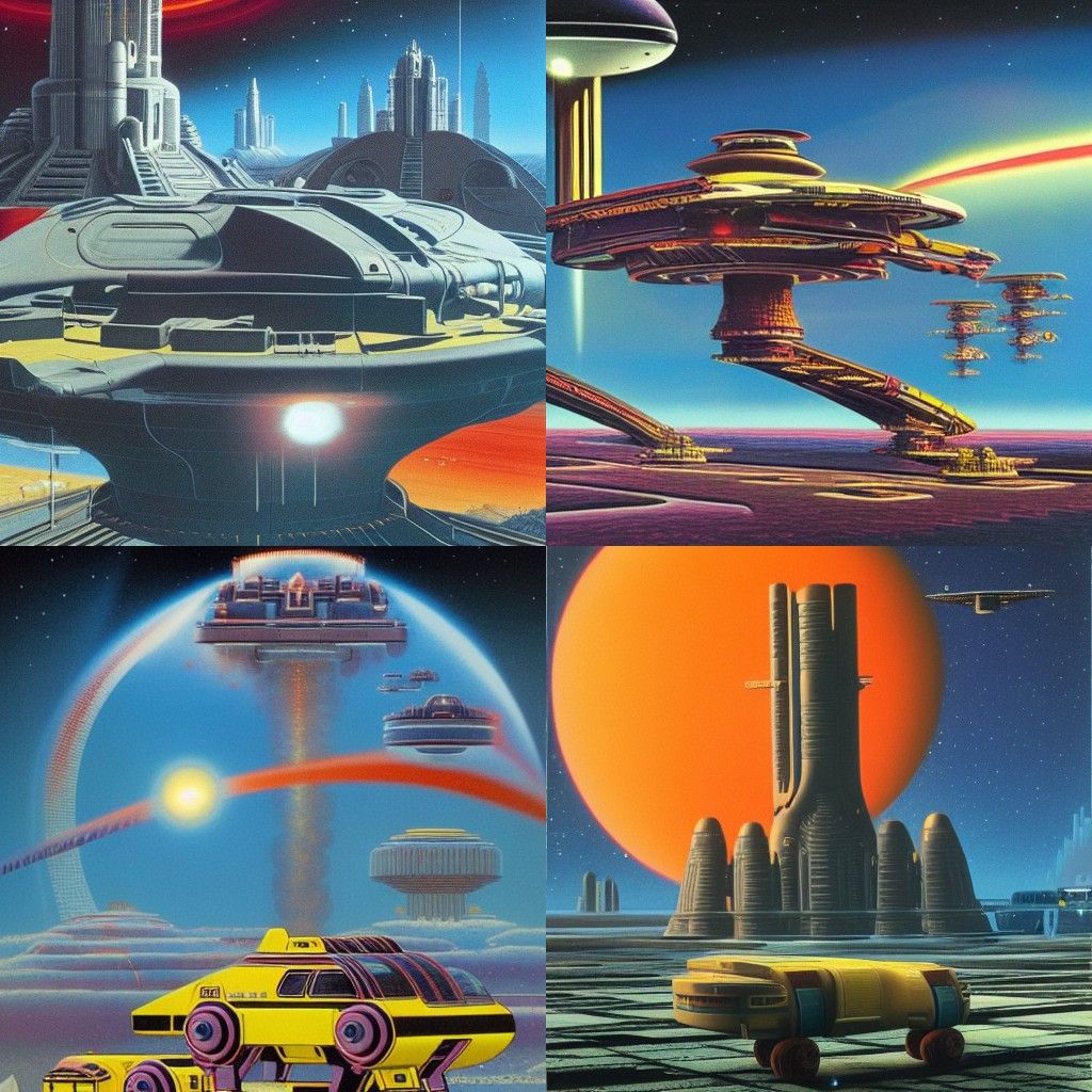 Retro Sci-Fi Scene in Angus McKie Style