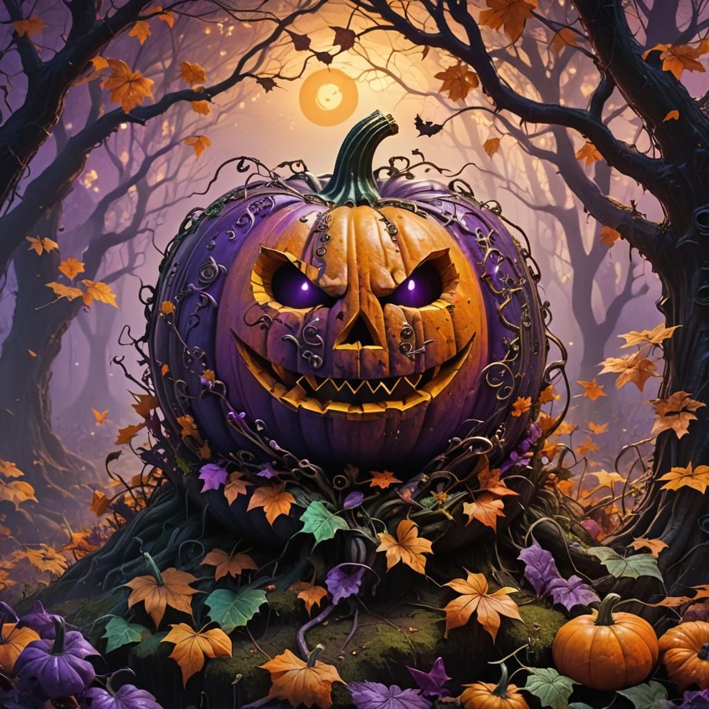 Happy Halloween Pumpkin in Fantasy Forest