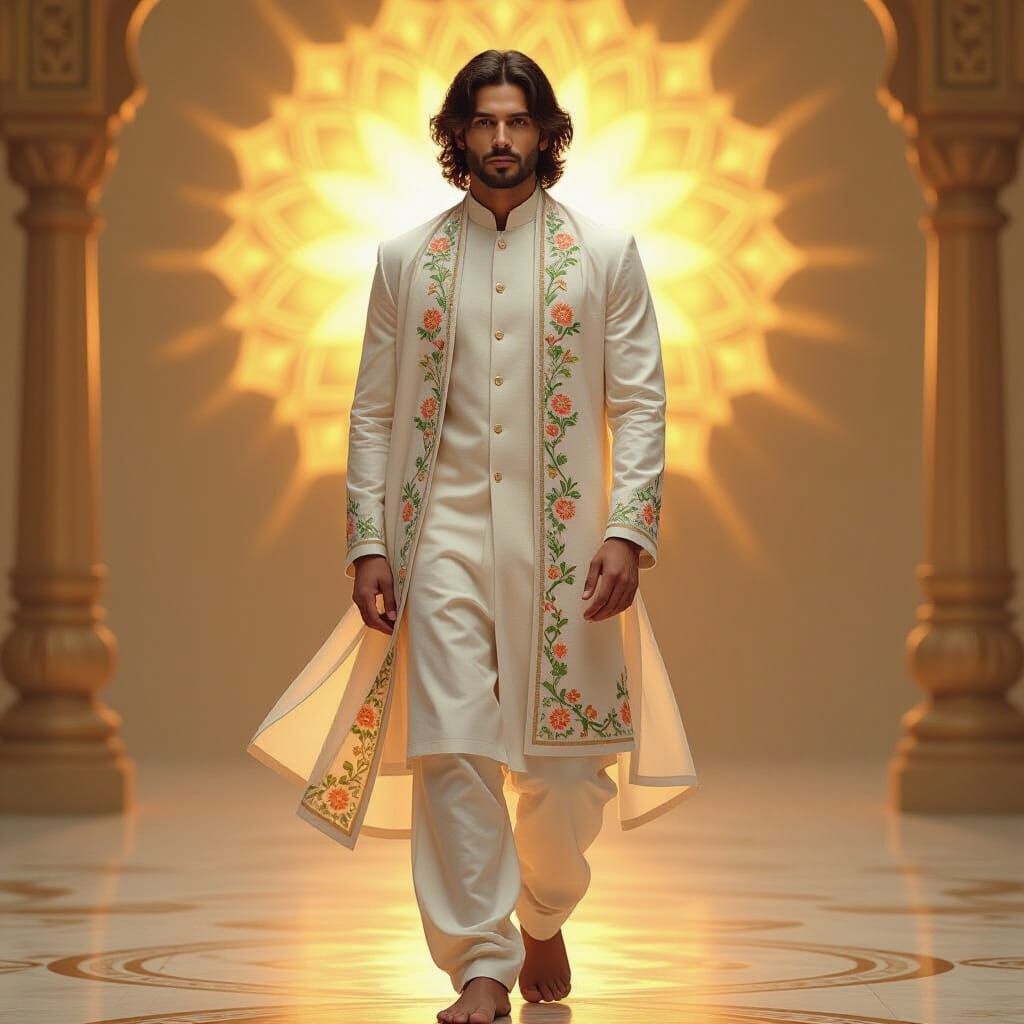 Ethereal Male Model in Flowing White Sattvik Suit