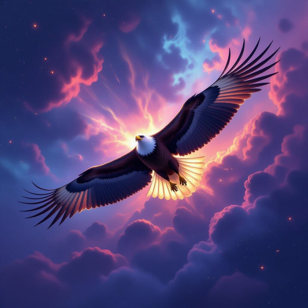 Eagle Soaring Through Cosmic Nebula Storm