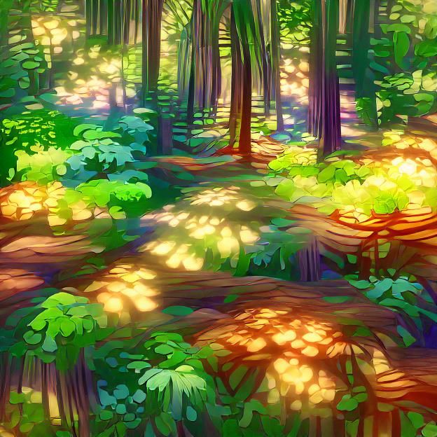 Sunlit Forest Scene in Summer
