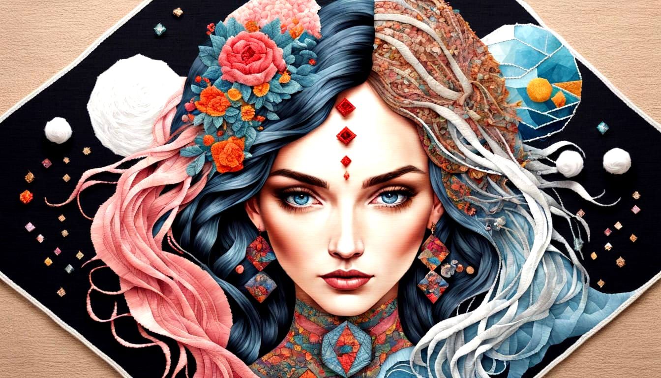 Majestic Yin-Yang Needlework Portrait Group in a Layered Lan...