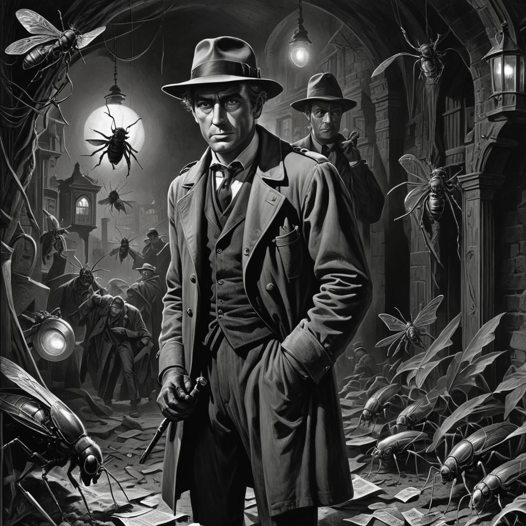 Film Noir Insect Detective in Doré Style