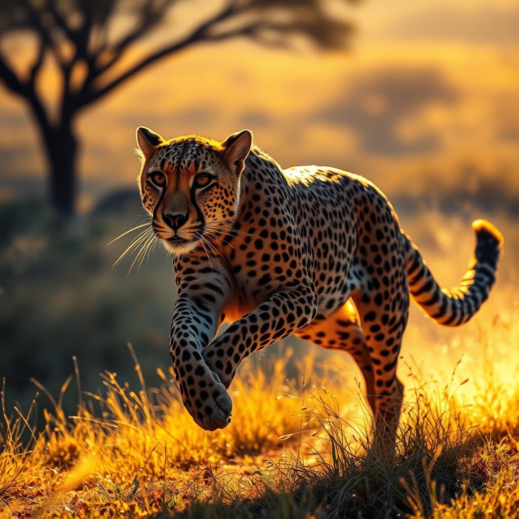 Cheetah on Savannah in Hyperrealistic Style