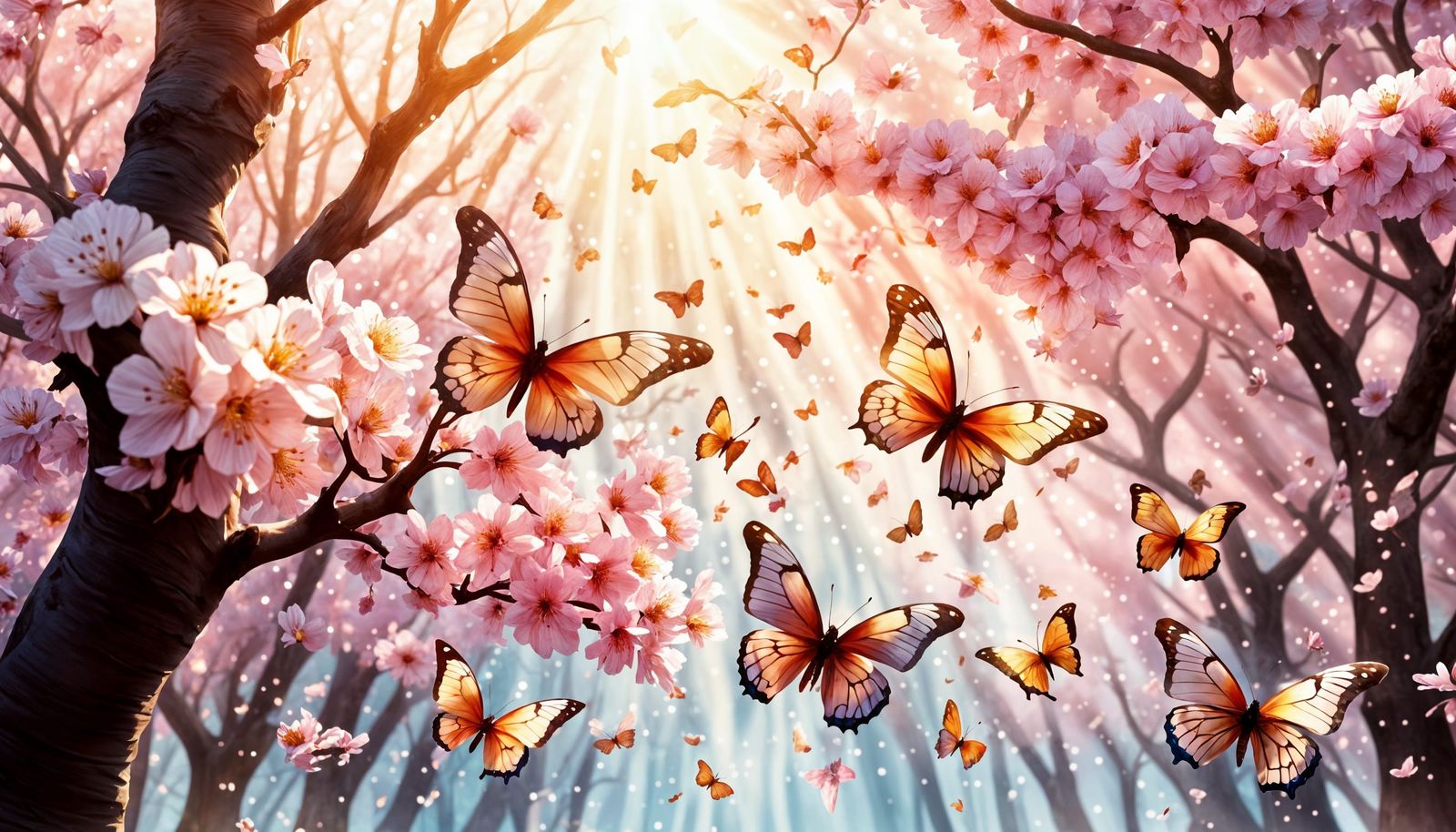 Crystal Butterflies in Cherry Forest: Hyperrealistic Splash ...