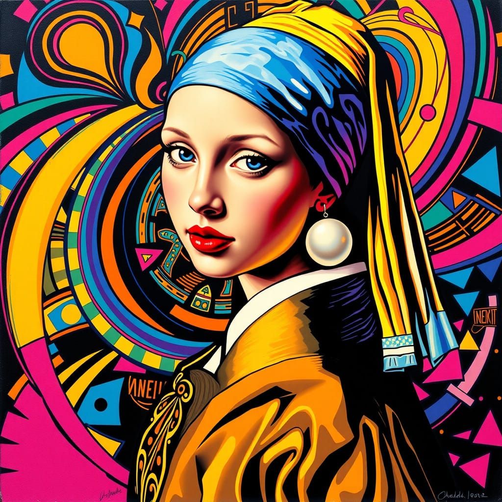 Girl with Pop Art Pearl Earring in Vibrant Color