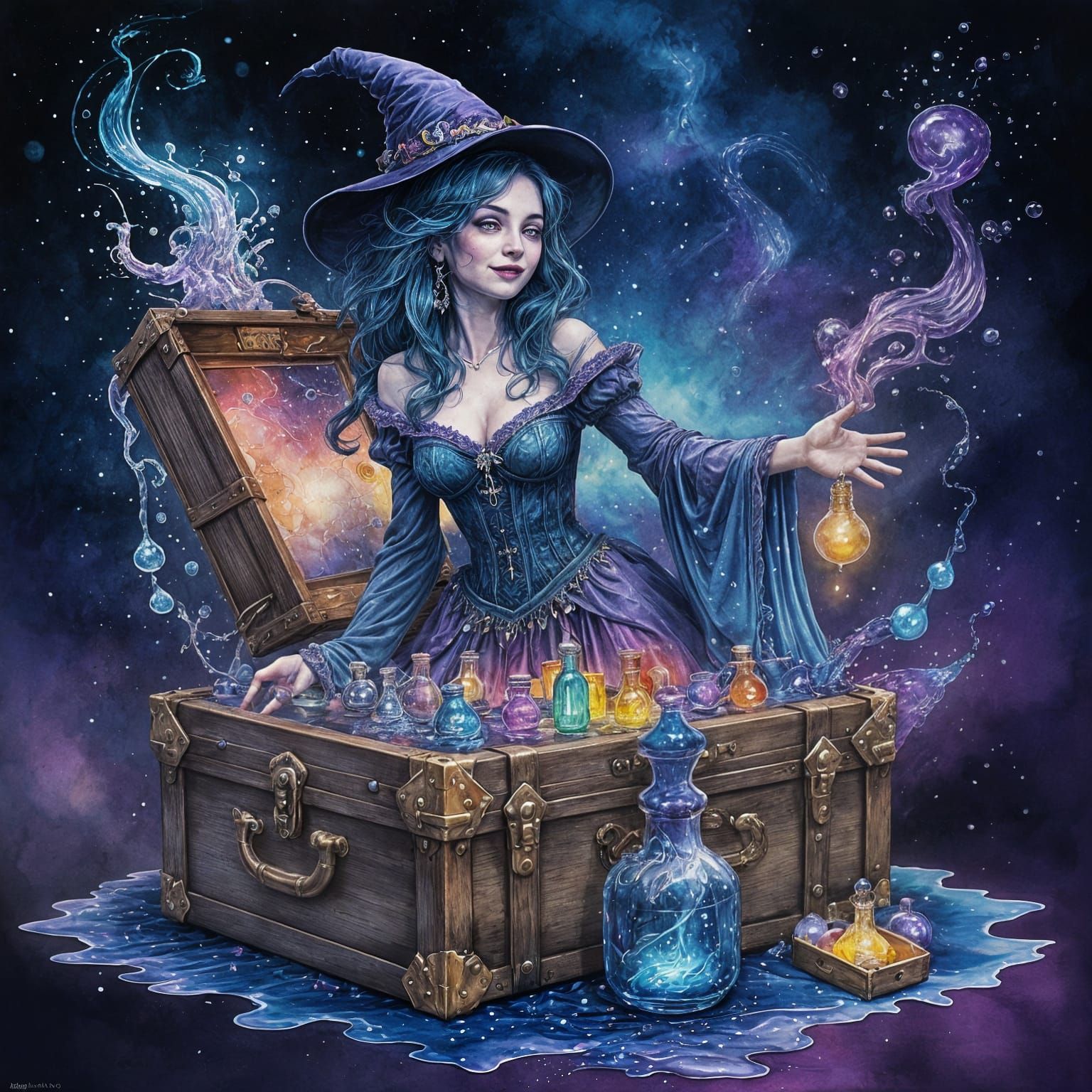 Enchanting Witch Emerges from Majestic Trunk